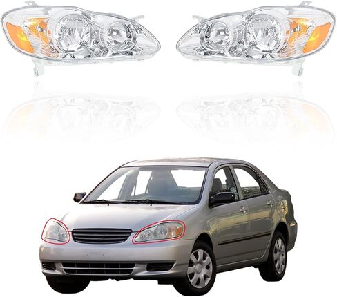 Headlights Front Head Lamps Direct Replacement Pair Left + Right Completed Set Replacement for 2003 2004 2005 2006 2007 2008 Toyota Corolla in Saudi Arabia