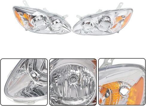 Headlights Front Head Lamps Direct Replacement Pair Left + Right Completed Set Replacement for 2003 2004 2005 2006 2007 2008 Toyota Corolla in Saudi Arabia