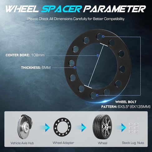 4PCs 6x5.5 Wheel Adapters w/ 108mm Bore & 6mm Thickness fit Chevy Colorado Silverado Suburban, GMC Canyon Sierra, 6x135mm 6 Lug Wheel Spacers for Ford F150, 4Runner Tacoma Tundra FJ Cruiser, Ram 1500 in Saudi Arabia