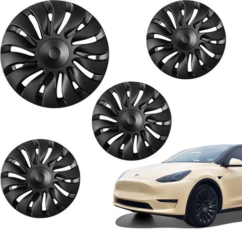Model Y Hubcap PC+ABS 19 Inch Matte Black Wheel Cover Uberturbine No Noise Symmetrical Wheel hub Cap Replacement Set of 4pcs 2020-2023 Model Y Accessories… in Saudi Arabia
