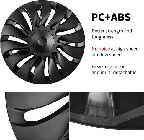 Model Y Hubcap PC+ABS 19 Inch Matte Black Wheel Cover Uberturbine No Noise Symmetrical Wheel hub Cap Replacement Set of 4pcs 2020-2023 Model Y Accessories… in Saudi Arabia