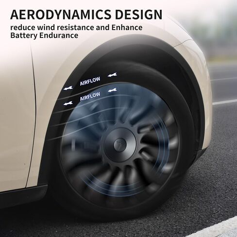 Model Y Hubcap PC+ABS 19 Inch Matte Black Wheel Cover Uberturbine No Noise Symmetrical Wheel hub Cap Replacement Set of 4pcs 2020-2023 Model Y Accessories… in Saudi Arabia