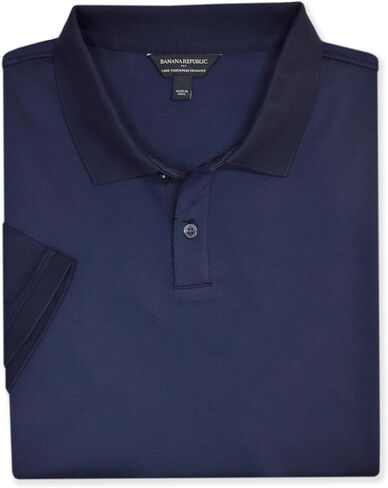 قميص بولو رجالي من Banana Republic 710638 بمقاس قياسي من القطن الفاخر ذو الملمس المزدوج (كبير، أزرق داكن) in Kuwait