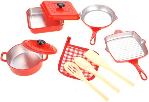 PowerTRC 10 Piece Pots and Pans Kitchen Cookware Playset for Kids with Cooking Utensils Set, Pretend Toy for Kids 3-6 in Kuwait