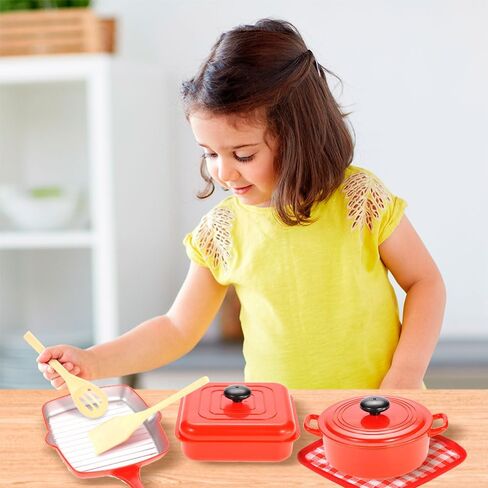 PowerTRC 10 Piece Pots and Pans Kitchen Cookware Playset for Kids with Cooking Utensils Set, Pretend Toy for Kids 3-6 in Kuwait