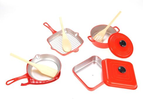 PowerTRC 10 Piece Pots and Pans Kitchen Cookware Playset for Kids with Cooking Utensils Set, Pretend Toy for Kids 3-6 in Kuwait