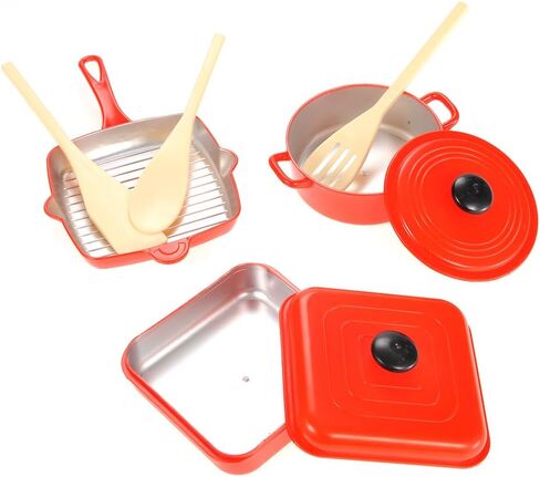 PowerTRC 10 Piece Pots and Pans Kitchen Cookware Playset for Kids with Cooking Utensils Set, Pretend Toy for Kids 3-6 in Kuwait