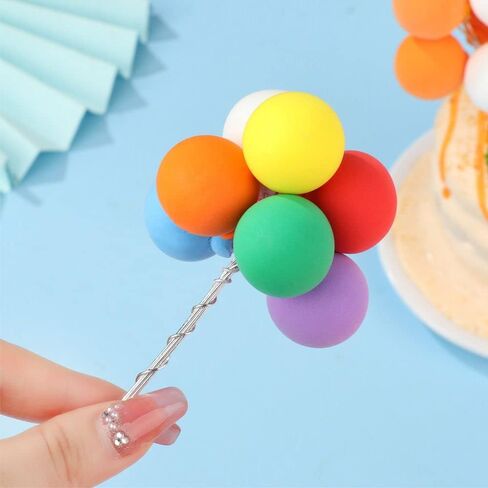 16PCS Balloon Cake Toppers, Light Clay Ball Happy Birthday Dessert Ornament in Kuwait