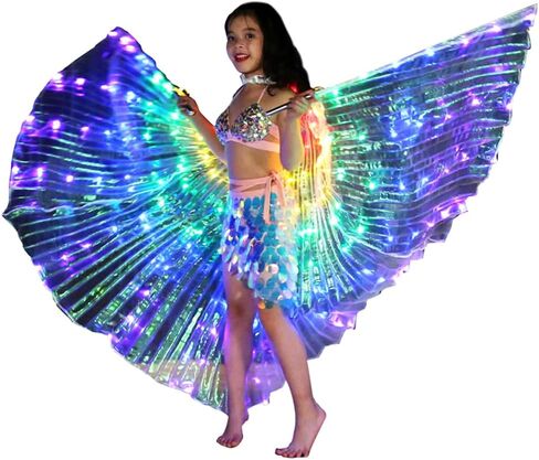 Girls LED Belly Dance Wings Glow Angel Dance Wings with Sticks for Halloween Christmas Party in Saudi Arabia