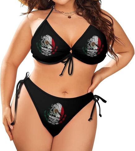 المرأة المكسيكية العلم بالإضافة إلى حجم ملابس السباحة مثير الرسن المثلث قطعتين بيكيني مجموعة in Kuwait