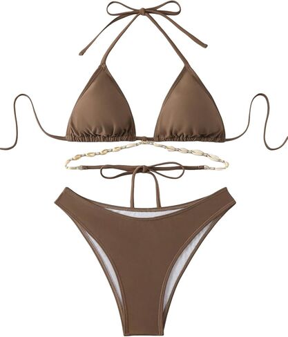 Women's 2 Piece Shell Decor Bikini Halter Tie Side Triangle Set High Cut Bikini Swimsuit Bathing Suit in Kuwait