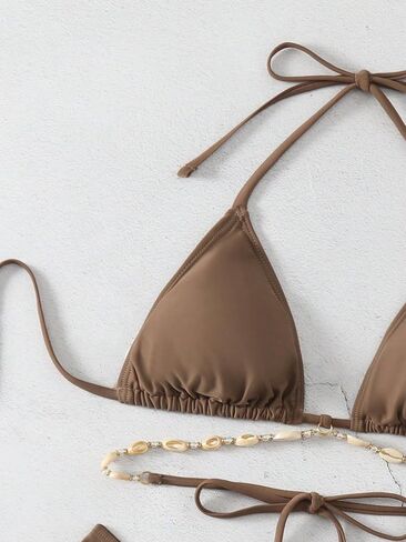 Women's 2 Piece Shell Decor Bikini Halter Tie Side Triangle Set High Cut Bikini Swimsuit Bathing Suit in Kuwait