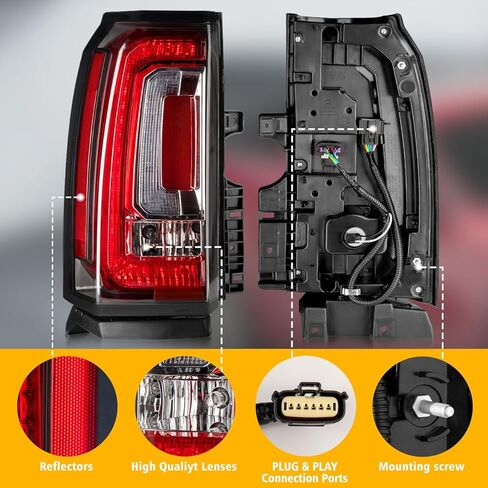 مجموعة مصابيح الذيل متوافقة مع مصابيح الفرامل الخلفية 2015-2020 GMC Yukon/Yukon XL ومصابيح الفرامل الخلفية مع المصابيح وحزام الأسلاك، جانب السائق in Kuwait