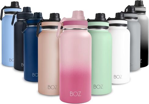 BOZ Stainless Steel Water Bottles 2 Pack Bundle - Blue Water Bottle + Black Water Bottle - Vaccum Insulated Water Bottles 32 Oz - Wide Mouth BPA Free Sport Water Bottles for Gym with Spout Lid in Saudi Arabia