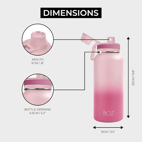 BOZ Stainless Steel Water Bottles 2 Pack Bundle - Blue Water Bottle + Black Water Bottle - Vaccum Insulated Water Bottles 32 Oz - Wide Mouth BPA Free Sport Water Bottles for Gym with Spout Lid in Saudi Arabia