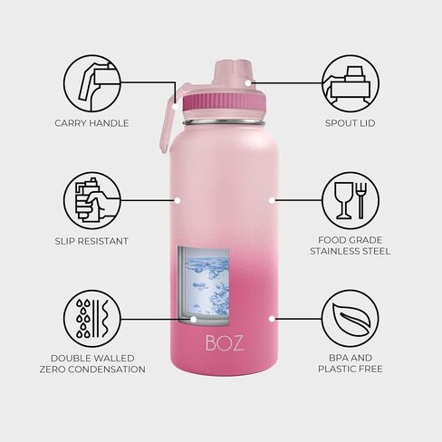 BOZ Stainless Steel Water Bottles 2 Pack Bundle - Blue Water Bottle + Black Water Bottle - Vaccum Insulated Water Bottles 32 Oz - Wide Mouth BPA Free Sport Water Bottles for Gym with Spout Lid in Saudi Arabia