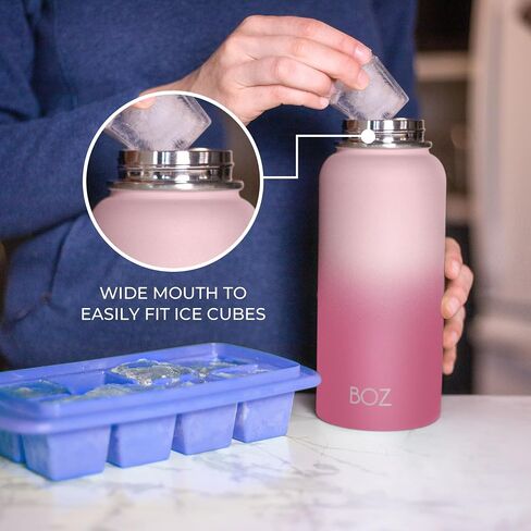 BOZ Stainless Steel Water Bottles 2 Pack Bundle - Blue Water Bottle + Black Water Bottle - Vaccum Insulated Water Bottles 32 Oz - Wide Mouth BPA Free Sport Water Bottles for Gym with Spout Lid in Saudi Arabia