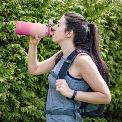 BOZ Stainless Steel Water Bottles 2 Pack Bundle - Blue Water Bottle + Black Water Bottle - Vaccum Insulated Water Bottles 32 Oz - Wide Mouth BPA Free Sport Water Bottles for Gym with Spout Lid in Saudi Arabia