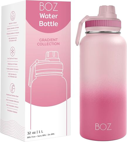 BOZ Stainless Steel Water Bottles 2 Pack Bundle - Blue Water Bottle + Black Water Bottle - Vaccum Insulated Water Bottles 32 Oz - Wide Mouth BPA Free Sport Water Bottles for Gym with Spout Lid in Saudi Arabia