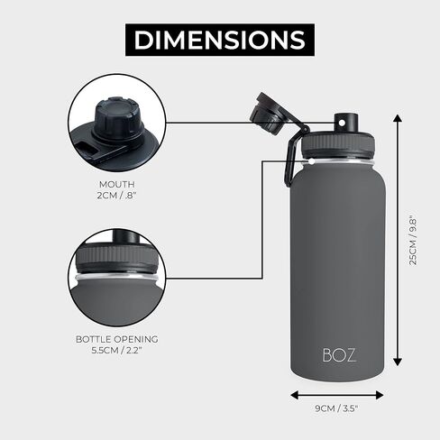 BOZ Stainless Steel Water Bottles 2 Pack Bundle - Blue Water Bottle + Black Water Bottle - Vaccum Insulated Water Bottles 32 Oz - Wide Mouth BPA Free Sport Water Bottles for Gym with Spout Lid in Saudi Arabia