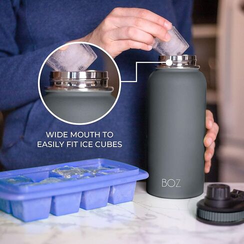 BOZ Stainless Steel Water Bottles 2 Pack Bundle - Blue Water Bottle + Black Water Bottle - Vaccum Insulated Water Bottles 32 Oz - Wide Mouth BPA Free Sport Water Bottles for Gym with Spout Lid in Saudi Arabia