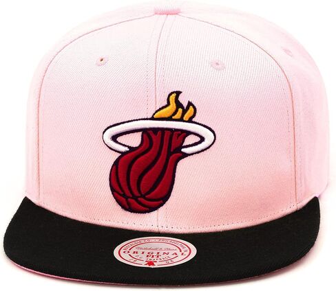 Mitchell & Ness Miami Heat Snapback Hat Adjustable Cap - Light (Pastel) Pink/Black/Pink Bottom in Saudi Arabia
