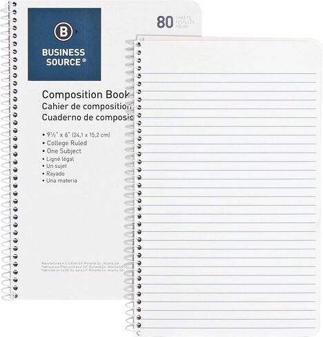 Business Source 10966 Spiral Notebook,College Rule,No Margin,6-Inch x9-1/2-Inch ,80Shts,WE in Saudi Arabia