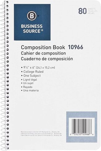 Business Source 10966 Spiral Notebook,College Rule,No Margin,6-Inch x9-1/2-Inch ,80Shts,WE in Saudi Arabia
