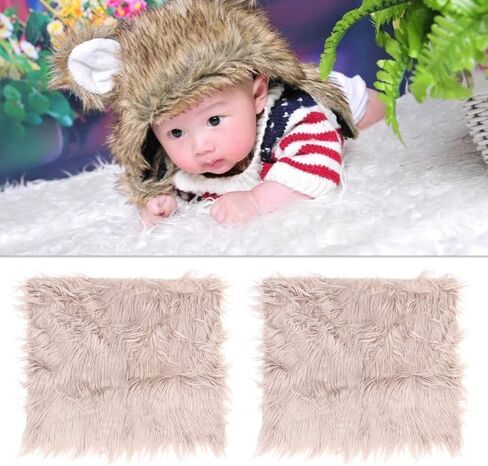 Amosfun props photography fur nail for baby blanket -newborn pictures mat photo photoshoot -Baby Photo Props Newborn DIY Photography Soft Fur- Quilt Photographic Mat (Light Grey) in Saudi Arabia