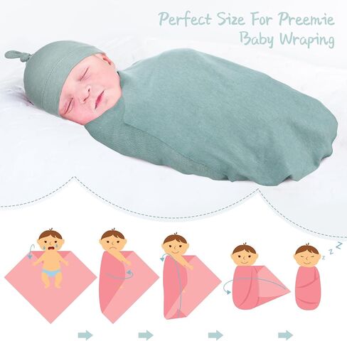 طقم مكون من قطعتين من بطانية وقبعة Preemie، قبعات Preemie، بطانية للأطفال حديثي الولادة (أخضر أورجانزا، أخضر جيشي) in Saudi Arabia