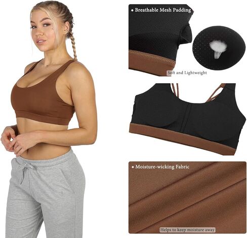 icyzone Strappy Sports Bra for Women - Medium Support Crisscross Yoga Bra Padded Workout Running Tops in Saudi Arabia