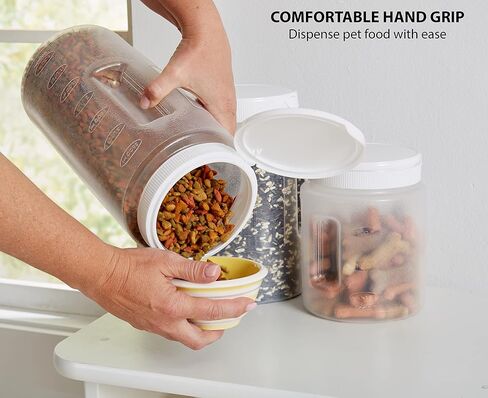 United Solutions Pet Food Dispenser with Flip Lid, 4 Quart Container with Snap-Tight Lid and Comfortable Hand Grip, Great for Dog Food, Bird Seed, Dog Treats, and More, BPA Free (Pack of 4) in Saudi Arabia