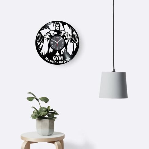 Gym Vinyl Record Clock - Workout Themed Gift Set Idea for Bodybuilder or Powerlifter Men - Bodybuilding Lover Home Gym Room Wall Decor and Equipment or Man Cave Training Decorations Theme Art Black in Saudi Arabia