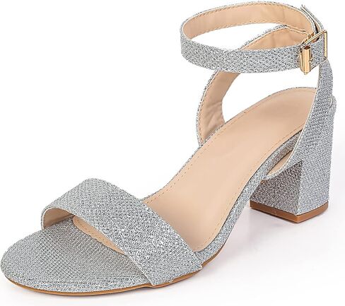 DADAWEN Women's Glitter Open Toe Ankle Strap Low Block Chunky Heels Sandals Party Wedding Bridal Dress Pumps Shoes in Saudi Arabia