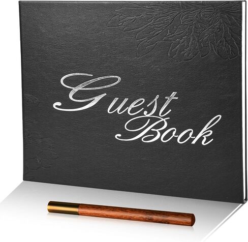 Blue Leather Wedding Guest Book,Polaroid Guest Book for Vacation Home,Wedding Reception,Funeral,Party,Memorial Service,10.3x8'' Embossed Gold Guestbook,House Visitor Guest Sign in Book with Pen in Saudi Arabia