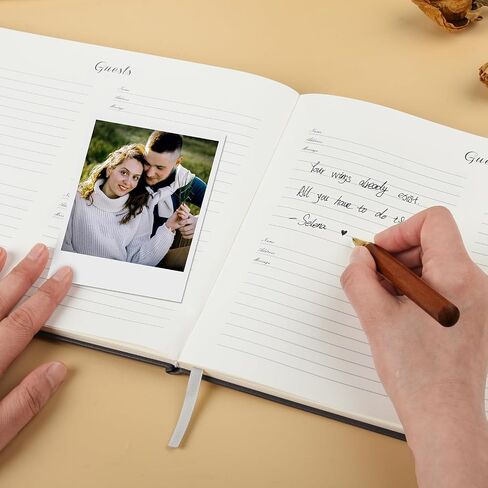 Blue Leather Wedding Guest Book,Polaroid Guest Book for Vacation Home,Wedding Reception,Funeral,Party,Memorial Service,10.3x8'' Embossed Gold Guestbook,House Visitor Guest Sign in Book with Pen in Saudi Arabia