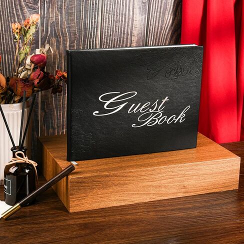 Blue Leather Wedding Guest Book,Polaroid Guest Book for Vacation Home,Wedding Reception,Funeral,Party,Memorial Service,10.3x8'' Embossed Gold Guestbook,House Visitor Guest Sign in Book with Pen in Saudi Arabia