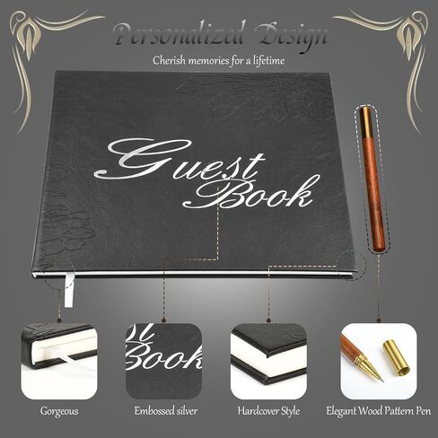 Blue Leather Wedding Guest Book,Polaroid Guest Book for Vacation Home,Wedding Reception,Funeral,Party,Memorial Service,10.3x8'' Embossed Gold Guestbook,House Visitor Guest Sign in Book with Pen in Saudi Arabia