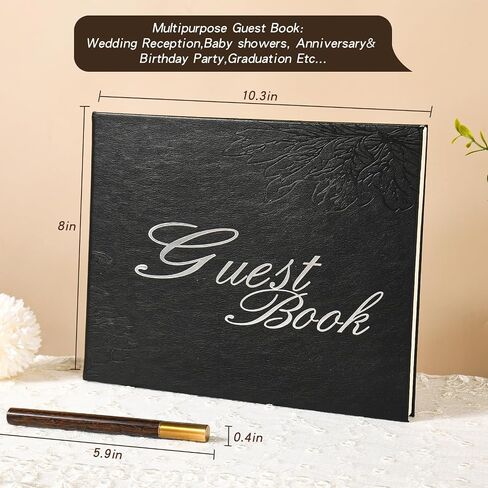 Blue Leather Wedding Guest Book,Polaroid Guest Book for Vacation Home,Wedding Reception,Funeral,Party,Memorial Service,10.3x8'' Embossed Gold Guestbook,House Visitor Guest Sign in Book with Pen in Saudi Arabia