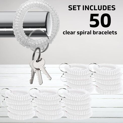 25PCS Clear Wrist Keychain – Transparent Spring Spiral Wrist Coil Key Chain for Woman Girl Wrist Key Holder Clear Color Spiral Keychain Bracelet Soft Plastic Wrist Band in Kuwait