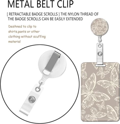 ID Badge Holder with Retractable Badge Reel Clip and Lanyard, Cute Card Name Tag Lanyard Vertical ID Protector Bage Clips for Nurse Doctor Teacher Student (Grey Butterfly) in Saudi Arabia