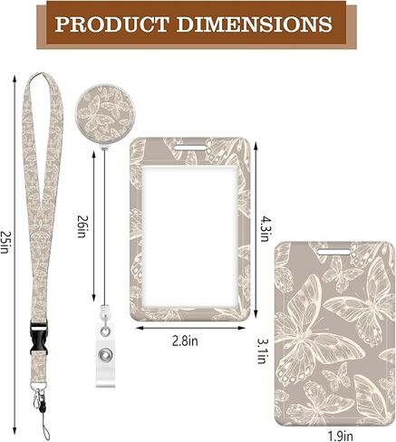 ID Badge Holder with Retractable Badge Reel Clip and Lanyard, Cute Card Name Tag Lanyard Vertical ID Protector Bage Clips for Nurse Doctor Teacher Student (Grey Butterfly) in Saudi Arabia