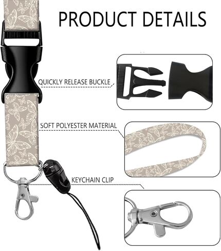 ID Badge Holder with Retractable Badge Reel Clip and Lanyard, Cute Card Name Tag Lanyard Vertical ID Protector Bage Clips for Nurse Doctor Teacher Student (Grey Butterfly) in Saudi Arabia