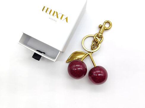 Flexita Cherry Bag Charm, Cherry Keychain Accessory Purse Charm, Cherries Handbag Pendant Keychain Women's, Resin Charm Cherry Pendant Shoulder Bag Decoration Fruit Leaf Shape Keychain With BOX in Saudi Arabia