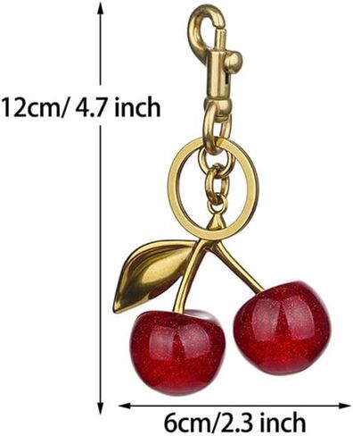 Flexita Cherry Bag Charm, Cherry Keychain Accessory Purse Charm, Cherries Handbag Pendant Keychain Women's, Resin Charm Cherry Pendant Shoulder Bag Decoration Fruit Leaf Shape Keychain With BOX in Saudi Arabia