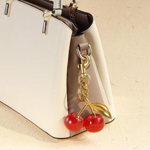 Flexita Cherry Bag Charm, Cherry Keychain Accessory Purse Charm, Cherries Handbag Pendant Keychain Women's, Resin Charm Cherry Pendant Shoulder Bag Decoration Fruit Leaf Shape Keychain With BOX in Saudi Arabia