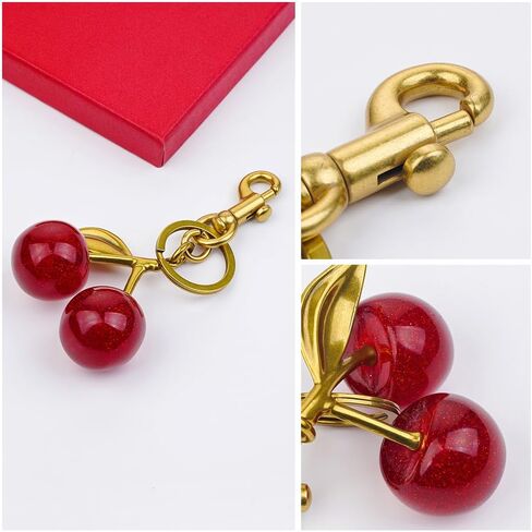 Flexita Cherry Bag Charm, Cherry Keychain Accessory Purse Charm, Cherries Handbag Pendant Keychain Women's, Resin Charm Cherry Pendant Shoulder Bag Decoration Fruit Leaf Shape Keychain With BOX in Saudi Arabia