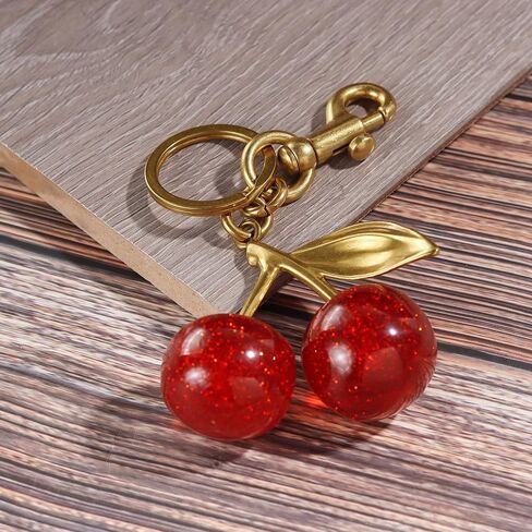 Flexita Cherry Bag Charm, Cherry Keychain Accessory Purse Charm, Cherries Handbag Pendant Keychain Women's, Resin Charm Cherry Pendant Shoulder Bag Decoration Fruit Leaf Shape Keychain With BOX in Saudi Arabia