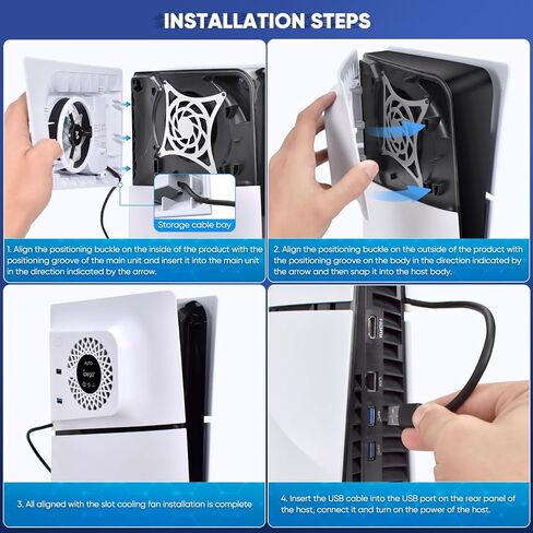 مروحة تبريد RGB مع غطاء لوحة لجهاز PS5 Slim الرقمي/القرص، سرعة تلقائية قابلة للتعديل بواسطة مستشعر درجة الحرارة، دليل 3 سرعات للمروحة ومحاور USB3.0، ملحقات نظام التبريد لوحدة التحكم PS5 Slim in Kuwait