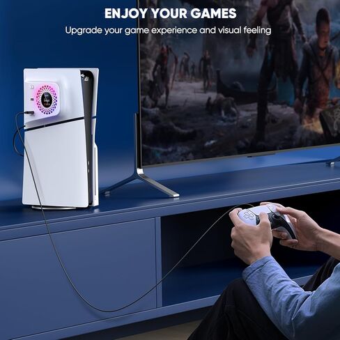 مروحة تبريد RGB مع غطاء لوحة لجهاز PS5 Slim الرقمي/القرص، سرعة تلقائية قابلة للتعديل بواسطة مستشعر درجة الحرارة، دليل 3 سرعات للمروحة ومحاور USB3.0، ملحقات نظام التبريد لوحدة التحكم PS5 Slim in Kuwait